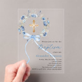 Invitations En Acrylique Couronne florale bleue arc garçon baptême clair (In situ (ordinateur de poche))