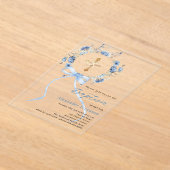 Invitations En Acrylique Couronne florale bleue arc garçon baptême clair (Poser)
