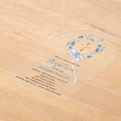 Invitations En Acrylique Couronne florale bleue de baptême garçon arc (Poser)