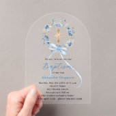 Invitations En Acrylique Couronne florale bleue de baptême garçon arc (In situ (ordinateur de poche))