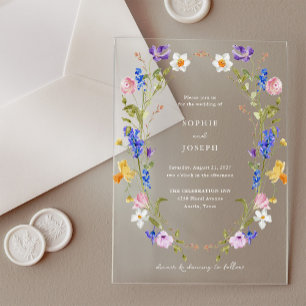 Invitations En Acrylique Couronne florale bohème colorée et lumineuse Mar