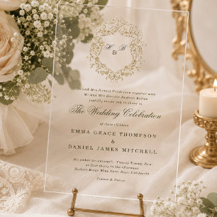 Invitations En Acrylique Couronne florale classique Monogramme Mariage