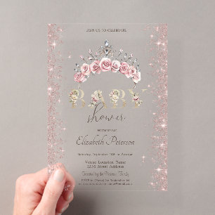 Invitations En Acrylique Couronne florale de confettis pailletés Baby Showe