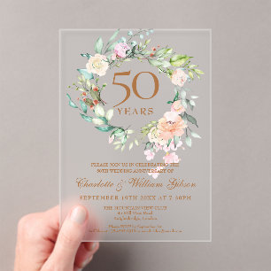 Invitations En Acrylique Couronne florale de roses pour les 50 ans de maria