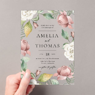 Invitations En Acrylique Couronne florale de roses roses et blanches pour m