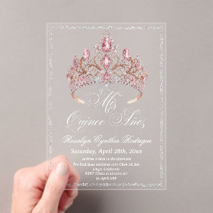 Invitations En Acrylique Couronne Rose Or Photo de Quinceanera