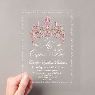 Invitations En Acrylique Couronne Rose Or Photo de Quinceanera
