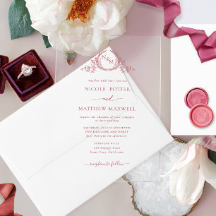 Invitations En Acrylique Couronne Royale Élégante de Bourgogne Monogramme