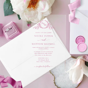 Invitations En Acrylique Couronne Royale Élégante Monogramme en Fleurs de R