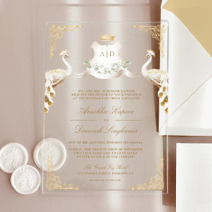 Invitations En Acrylique Couronne Royale Mariage Indien Paon Blanc
