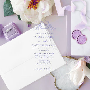 Invitations En Acrylique Couronne Royale Violet Élégante Monogramme