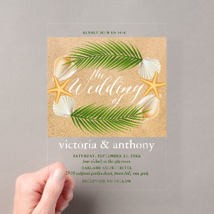Invitations En Acrylique Couronne Tropicale Mariage sur la Plage de Sable
