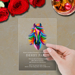 Invitations En Acrylique Course de chevaux Derby Colorée Fumée