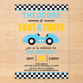 Invitations En Acrylique Course Rapide & Trois 3e Anniversaire de la Voitur (Recto)