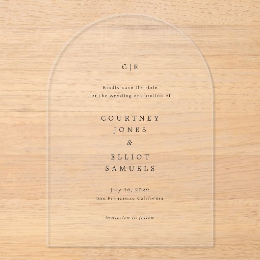 Invitations En Acrylique Courtney Monogramme Mariage élégant Enregistrer la (Recto)