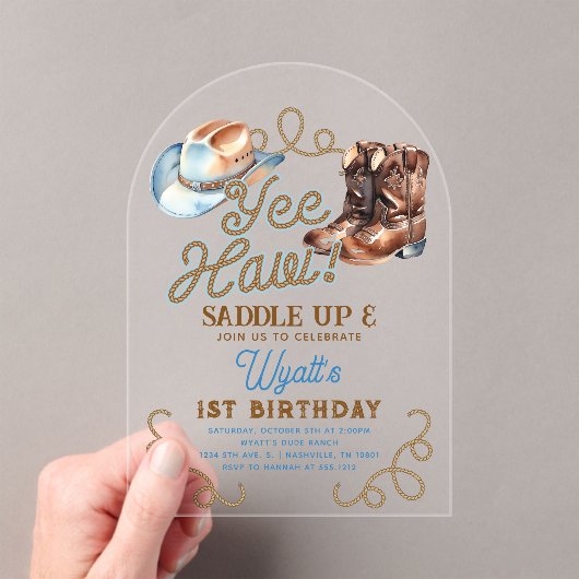 Invitations En Acrylique Cowboy First Rodeo 1st Birthday Acrylic (In situ (ordinateur de poche))