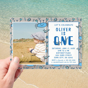 Invitations En Acrylique Crabe Bleu Animaux Marins Coquille Garçon Photo 1e
