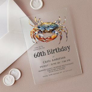 Invitations En Acrylique Crabe Bleu Aquarelle Cuisine Côtière de Fruits de
