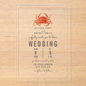 Invitations En Acrylique Crabe rustique Plage côtière Mariage (Recto)