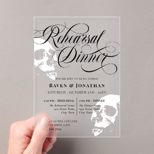 Invitations En Acrylique Crânes blancs Goth Dîner de répétition Mariage (In situ (ordinateur de poche))