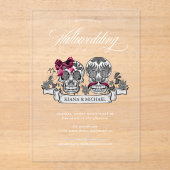 Invitations En Acrylique Crânes Gothique Hallomariage Bourgogne ID866 (Recto)