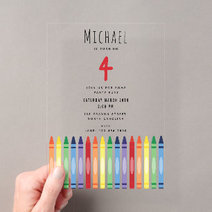 Invitations En Acrylique Crayons Arc-en-Ciel Colorés Anniversaire Enfants