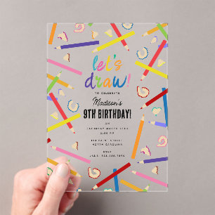 Invitations En Acrylique Crayons colorés Enfants Art fête d'anniversaire
