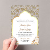 Invitations En Acrylique Cream Gold Paisley Floral Indian Wedding (In situ (ordinateur de poche))