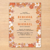 Invitations En Acrylique Cream Orange Groovy Retro Wildflower Wedding (Recto)