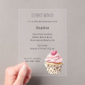Invitations En Acrylique Cream Pink Heart Cupcake Leopard Birthday (In situ (ordinateur de poche))