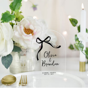 Invitations En Acrylique Crème et noir blanc dessiné main