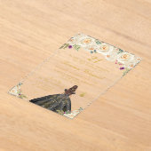 Invitations En Acrylique Crème Florale Brunette Cheveux Princesse Anniversa (Poser)