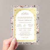 Invitations En Acrylique Crème Terme Floral Motif or musulman Mariage (In situ (ordinateur de poche))