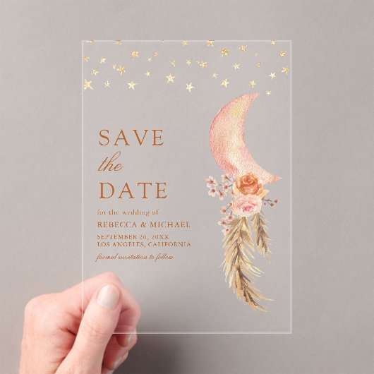 Invitations En Acrylique Crescent Floral Terre lune mariage Enregistrer la (In situ (ordinateur de poche))