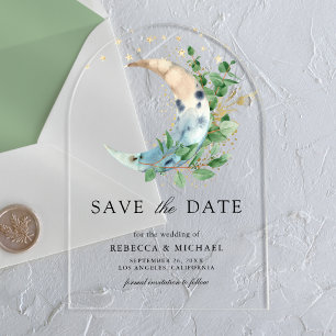 Invitations En Acrylique Crescent Moon Eucalyptus Mariage Enregistrer la da
