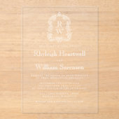Invitations En Acrylique Crête de monogramme classique transparente de mari (Recto)