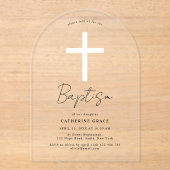 Invitations En Acrylique Croix Blanche moderne Baptême & Christening (Recto)