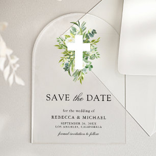 Invitations En Acrylique Croix de verdure mariage catholique à retenir la d