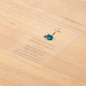 Invitations En Acrylique Croix d'or Première communion florale Turquoise (Poser)