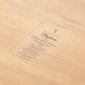 Invitations En Acrylique Croix d'or Script moderne Marine Bleu Élégant Bapt (Poser)