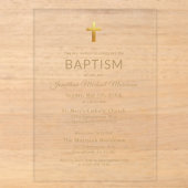 Invitations En Acrylique Croix dorée écriture typographie chic élégant bapt (Recto)