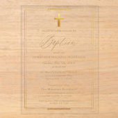 Invitations En Acrylique Croix dorée Script Typographie Chic Élégant Baptêm (Recto)
