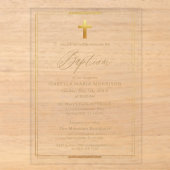 Invitations En Acrylique Croix dorée Script Typographie Chic Élégant Baptêm (Recto)