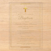 Invitations En Acrylique Croix dorée typographie script Chic Élégant Baptêm (Recto)