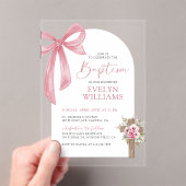Invitations En Acrylique Croix florale Bow rose Fille Baptême & Christening (In situ (ordinateur de poche))