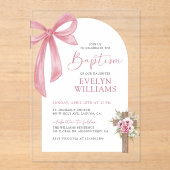 Invitations En Acrylique Croix florale Bow rose Fille Baptême & Christening (Recto)