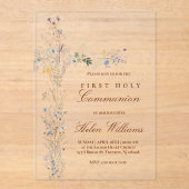 Invitations En Acrylique Croix florale de la première sainte communion (Recto)