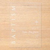 Invitations En Acrylique Croix religieuse élégante moderne Baptême blanc (Recto)
