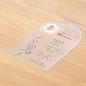 Invitations En Acrylique Croix rose douce & Fille florale Baptême Invitat I (Poser)