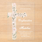 Invitations En Acrylique Croix sainte florale Confirmation (Recto)